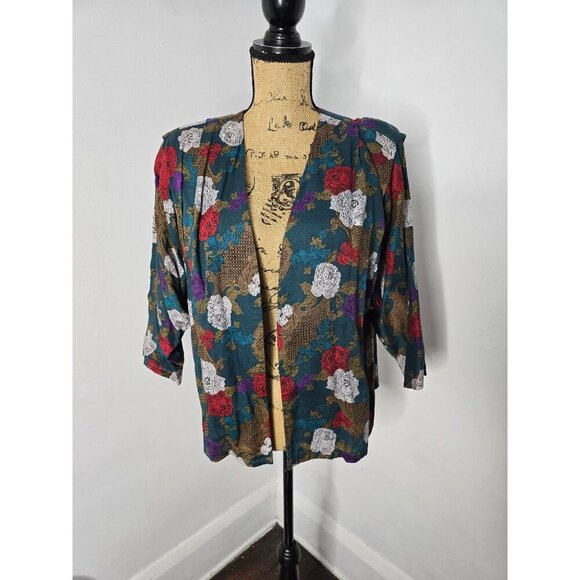 Vintage 80s Romantic Boho Floral Open Front Jacket - Picture 11 of 12